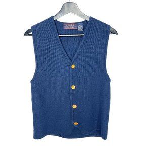 Vintage 90s Blue Loose Knit Button Up Sweater Ramie Blend Vest Large